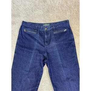 Lauren Jeans Co Size 14 Straight Leg Dark Wash Zipper Accent No Back Pocket B069